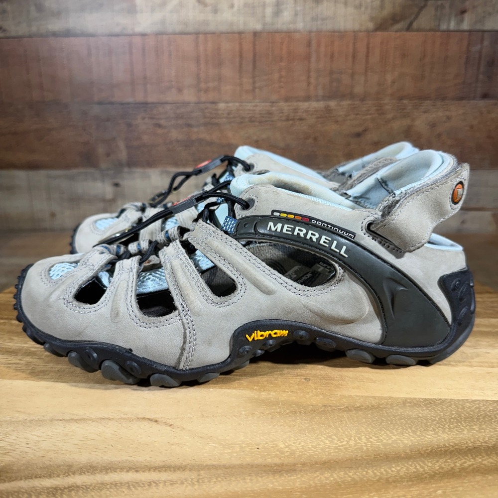 Merrell Hiking Sandals Womens 8 Gray Chameleon II Web Leather Vibram Trail Shoe